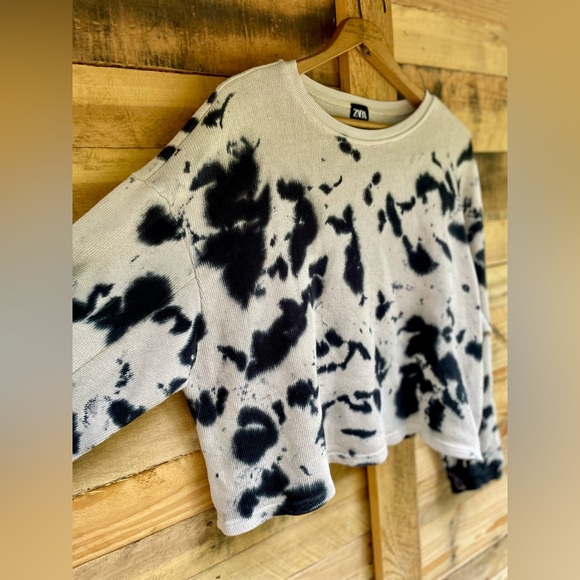 Zara tie-dye loose fit long sleeve knit crop top - Picture 2 of 10